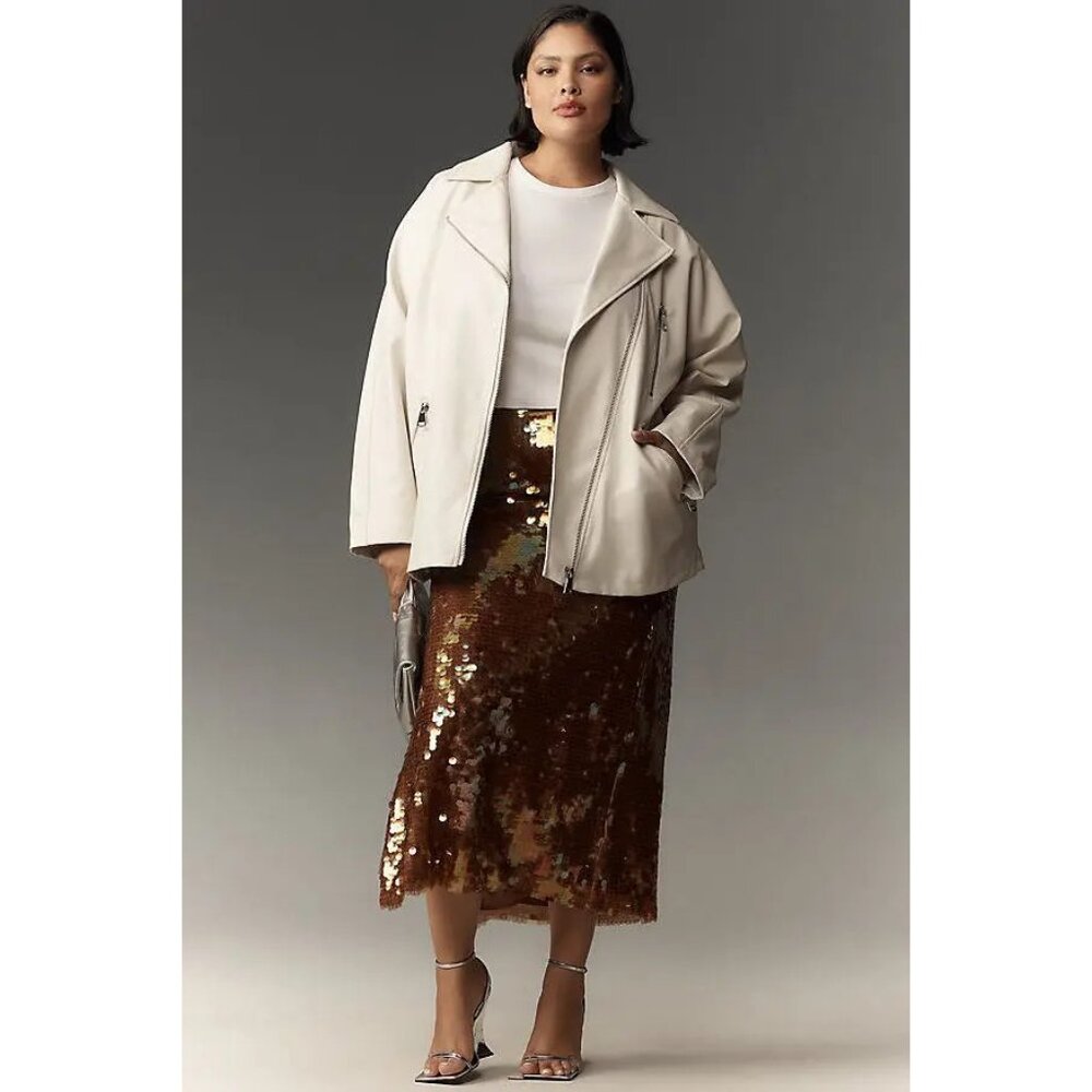NWT Maeve Anthropologie almost white oversized moto jacket